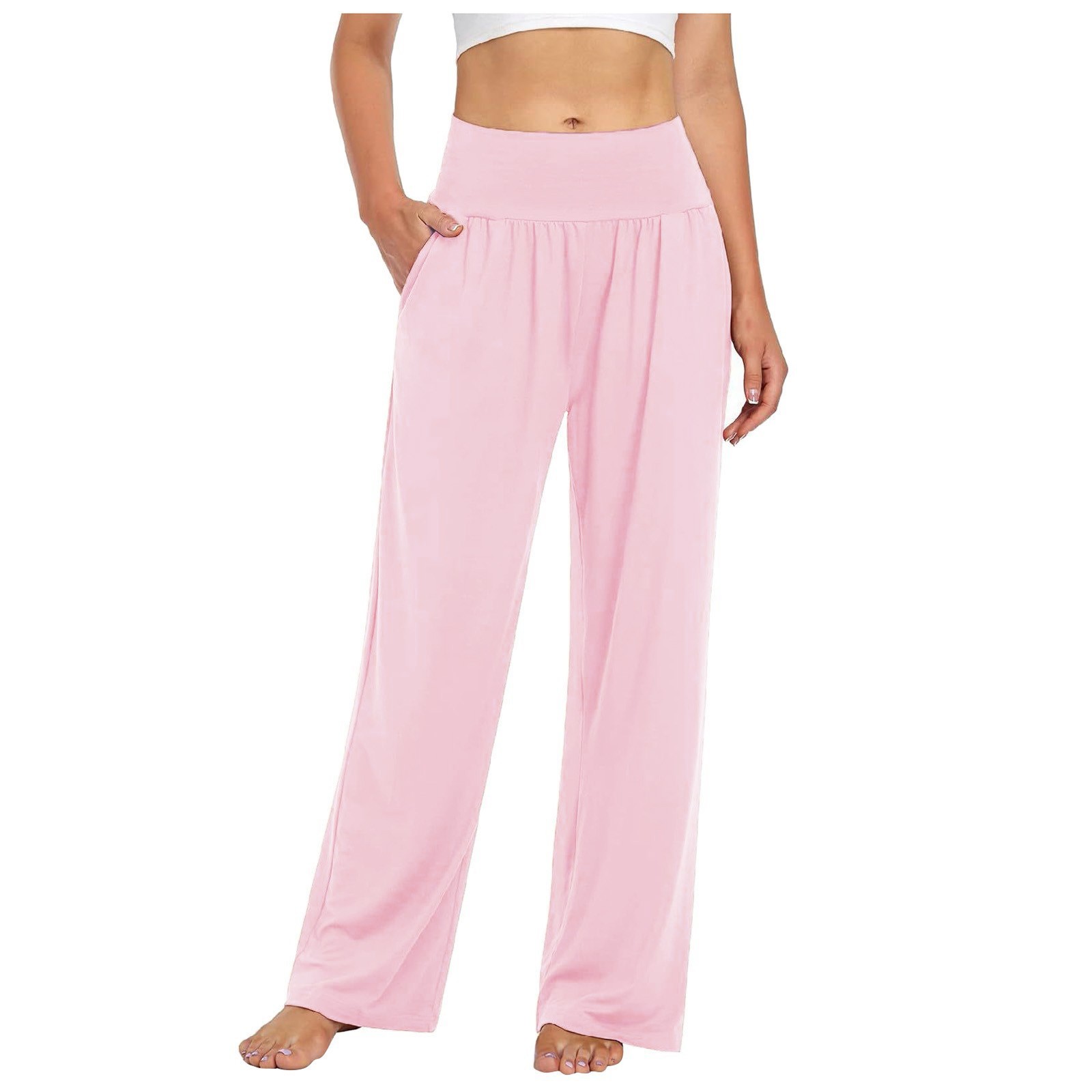 thumbnail image 2 of Pantalones de yoga anchos con bolsillos para mujer - Pantalones palazzo de cintura alta, poliéster/spandex, para todas las ocasiones - Tallas S-XXL, 2 of 6
